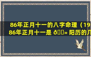 86年正月十一的八字命理（1986年正月十一是 🌻 阳历的几月几号）